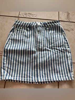 Garage Blue and White Striped Denim Mini Skirt